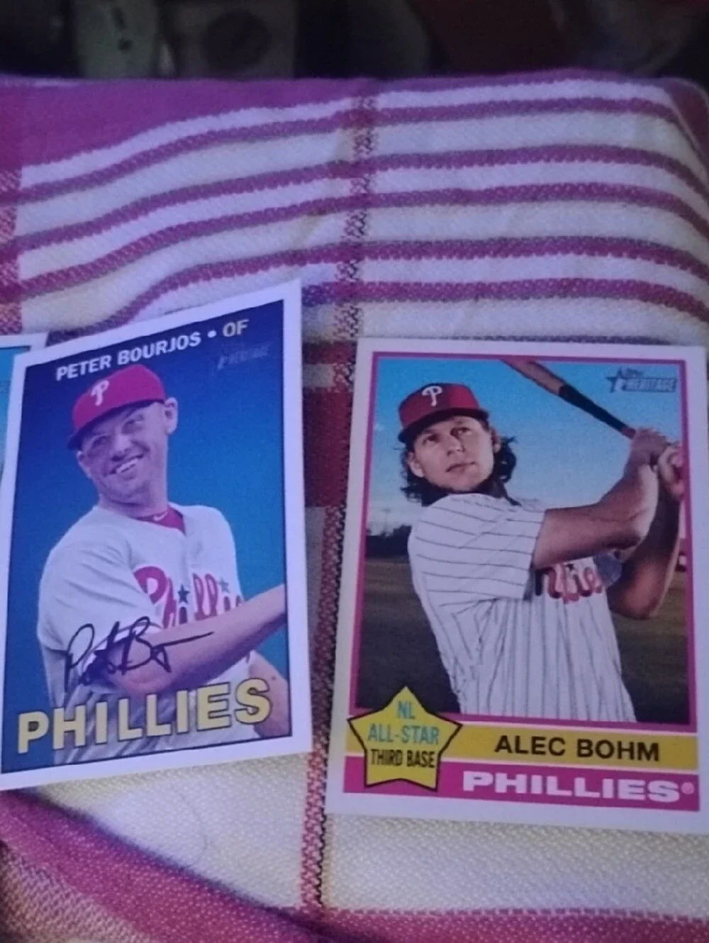 Autographed(7)Phillies Baseball Trading Card Lot - Pink and Blue Vintage Style